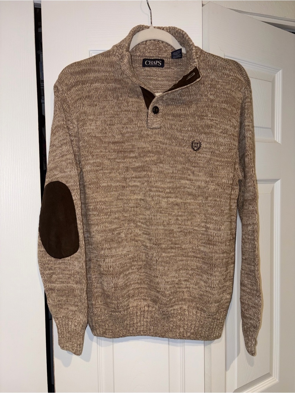 Chaps Men's Tan/Brown V-Neck Shawl Collar Sweater